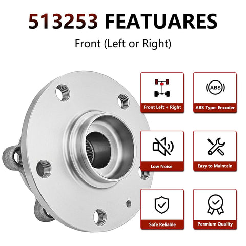 Pair Front Wheel Bearing Hub Assembly For Volkswagen Passat Jetta Golf Beetle Eos Tiguan R32 Rabbit CC GTI And Audi TT A3 Q3 Quattro Built Tough Ready To Install Front Hub Bearing with detail features.