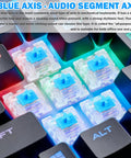 50 Pack 3 Pin Mechanical Keyboard Clicker Switches Pre Lubed Plate-Mount Tactile Clicky With Brush And Key Puller Dustproof MX Style Switches For 3D Printing Projects, Gaming Keycaps, Typing Pros And Gamers. Blue tactile keyboard switches on backlit keys