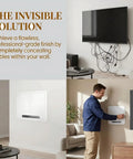Ultra Slim In Wall Media Box With Straight Up Hassle Free Cable Routing For Streaming Players Smart Gear installation in modern living room.