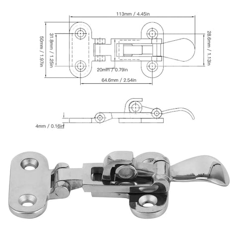 Marine Grade 316 Stainless Steel Toggle Clamp Latch Catch With Anti Rattle Hasp, Heavy Duty Mirror Finish Fastener For Boat Yacht RV Truck And Secure Storage Needs, 113mm