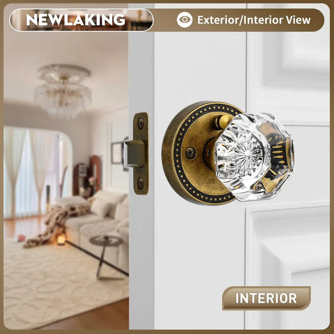 Glass Door Knobs With Privacy Lock For Bedroom And Bathroom Antique Brass Bronze Crystal Octagon Style Interior View