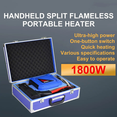 Heavy Duty 1800 Watt Handheld Induction Heater Straight Up Flameless Bolt And Bearing Removal Kit in blue case with tools.
