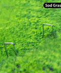 Heavy Duty 6 Inch U-Shaped Landscape Staples Set, 120 Pack, 11 Gauge Galvanized Steel Garden Stakes securing sod grass.