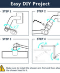 Installation diagram: 16 Inch Solid Brass Shower Arm Extension For Rain And Handheld Shower Heads With Adjustable Height G One Half Universal Connection Brushed Nickel Kid Friendly And Senior Friendly No Elbow Bumps.