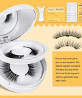 Magnetic Eyelashes Kit With 2 Pairs And Reusable Lash Clusters, showing open mirror box with lashes and instruction sheet