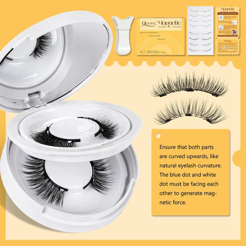 Magnetic Eyelashes Kit With 2 Pairs And Reusable Lash Clusters, showing open mirror box with lashes and instruction sheet
