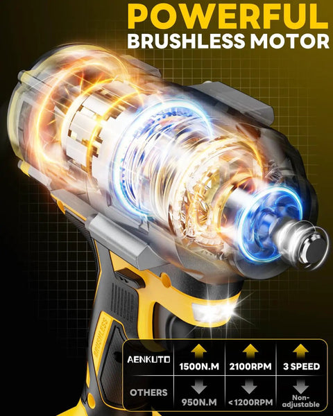 Brushless Cordless Impact Wrench Generating 1500 Nm Beast Mode Torque With An Integrated Work Light showing powerful motor and design.