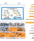 210 Pcs Self-Drilling Screws Set And Wall Anchor Kit For Drywall Brick And Concrete With M5 M6 M8 Sizes Yellow Zinc Plated Carbon Steel Rust-Resistant Heavy-Duty No-Prep Install Do-It-All Mounting in plastic organizer