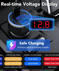 Four Port Car Charger With Voltmeter 78W Fast Charge USB C And USB A Hub real-time voltage display in 12V car