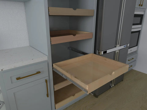 Solid Wood Pull Out Drawer 27W By 21D For Kitchen Cabinets With Full Extension Slides Roll Out Tray Natural Wood Finish Built To Last DIY Assembly Fits Standard RTA Cabinets 26 Inch Drawer Box Inside open in kitchen cabinet