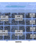 Bulk Fishing Hooks Set 400 Pcs Assorted Sizes for Freshwater and Saltwater Fishing with Catfish Worm Hooks in a box