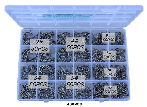 Bulk Fishing Hooks Set 400 Pcs Assorted Sizes for Freshwater and Saltwater Fishing with Catfish Worm Hooks in a box