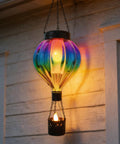 Hot Air Balloon Solar Lantern Outdoor Waterproof Hanging Glass Light With Flickering Flame Totally For Garden Backyard Patio Fence Decor Purple Gifts For Women