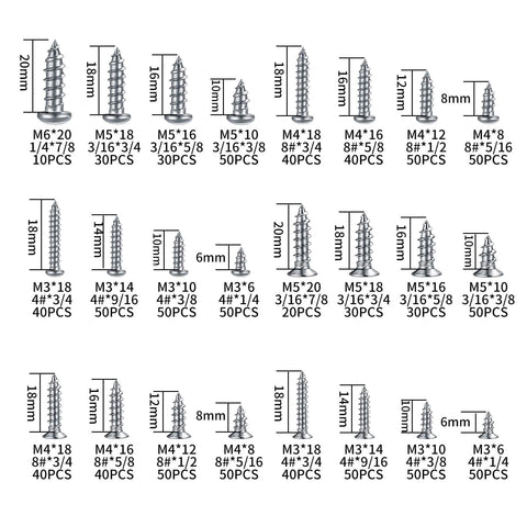 990 Pcs Self Tapping Screws Assortment Kit In Stainless Steel M3, M4, M5, M6 For Sheet Metal, Deck, Drywall, And Concrete, Phillips Drive
