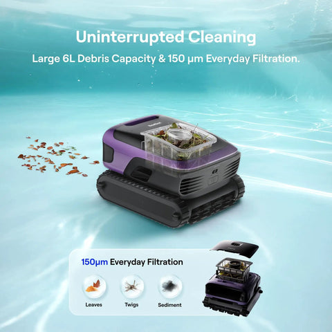 Sora 70 Pool Vacuum Robot Delivers 360 Degree Full Pool Cleaning From Surface To Walls, Shallow Water Ready At 8 Inches, 6L Capacity