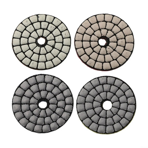 Top view of 4-piece 2 Inch Diamond Polishing Pads Kit For Granite Marble Concrete Quartz Stone Wet Or Dry Use Grit Range 50 To 400