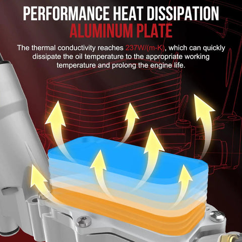 Heavy Duty Aluminum Engine Oil Cooler Filter Housing Adapter for Jeep Cherokee with heat dissipation feature illustration