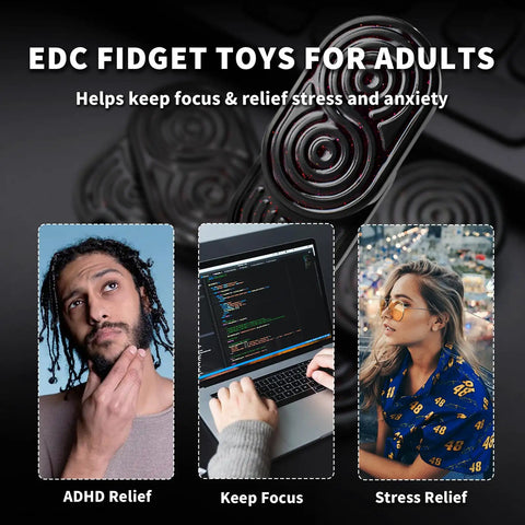 Infinity Stainless Steel Fidget Slider EDC Toy For Adults With Ratchet Sound And Haptic Feedback, desktop with toy images