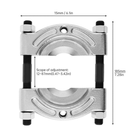 Front view of Heavy Duty Bearing Puller With One Half Inch To Four And Five Eighths Inch Jaw For Gear Pinion Wheel Hub And Bearing Separator Chrome Plated Steel Splitter Tool For Automotive Shops And DIY Enthusiasts