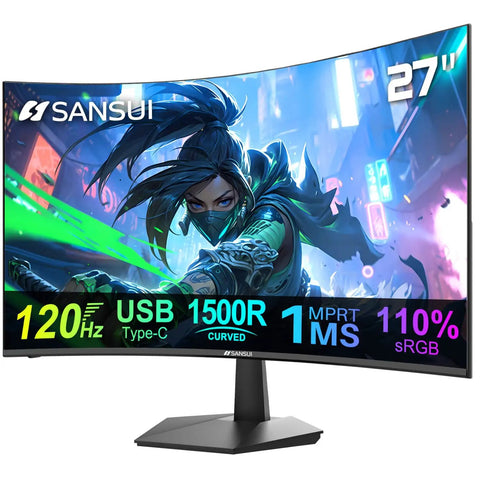 27 Inch Curved Monitor With Built In Speakers USB Type C 120Hz Refresh Rate 1ms MPRT FHD 1080p HDR And Over One Hundred Ten Percent SRGB VESA Compatible