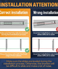 Installation guide for Pro Shop Grade Locking Drawer Slides Side Mount Full Extension Ball Bearing Runners showing correct and wrong setups.