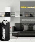 X Large 115L Collapsible Laundry Basket Stand Up Hamper Two Pack Black And Dark Grey With Padded Handles in living room setting