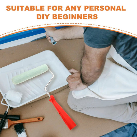 Easy Peasy Mini Paint Roller Brush With Comfy Handle For Smooth Ceiling And Cabinet Repainting Precision Edge Tool on paint tray.