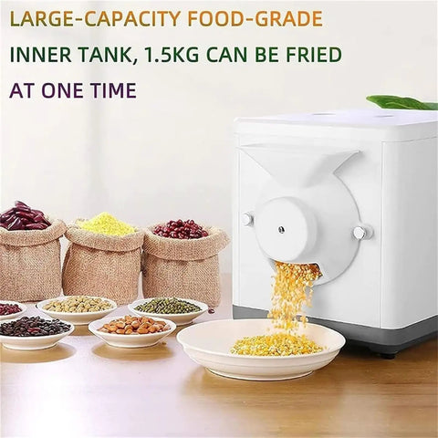 Top Shelf Home Coffee Bean And Peanut Roaster With Auto Rolling Drum, 1.5kg capacity, detailed view of food-grade white roaster.