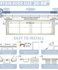 Diagram showing installation of White Farmhouse Curtain Rod With Dope Vintage Twist Finials, Adjustable From 36 To 88 Inches.