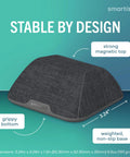 Side view of Magnetic Cable Holder And Charger Organizer For Desk And Nightstand Keeps USB C And Lightning Cables Slotted No Fuss Cord Wrangler with grippy bottom, pencil gray, showing dimensions and stability features.