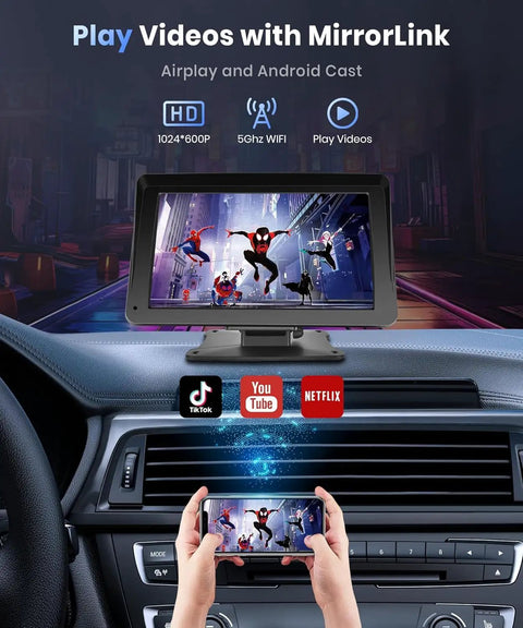 7 Inch Portable Car Stereo With Wireless CarPlay And Android Auto Touch Screen Car Radio Bluetooth Hands Free displayed