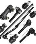 Front Suspension Kit For 1991 To 2001 Jeep Cherokee And 1991 To 1992 Comanche With Front Upper Ball Joints, Front Lower Ball Joints, Inner And Outer Tie Rod Ends, Adjusting Sleeve, 10 Piece Replacement Set, black steel parts layout