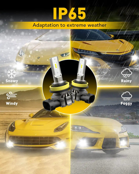 H11 H8 H16 LED Fog Light Bulbs 6000 Lumens 6500K Cool White With CSP Chips featured in various weather conditions