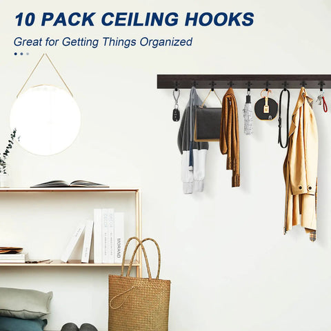 Sturdy Screw Mounted Ceiling Hooks Matte Black Built To Last Heavy Duty Stainless Steel 304 Rustproof Under Shelf Towel Robe Clothes Hangers For Bathroom Kitchen Cabinet Garage 10 Pack