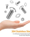 Assorted 1/4-20 hex button head screws set with washers and nuts, 304 stainless steel, 8 sizes, 300 pcs kit