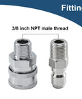 Two chrome-plated 3/8-inch NPT male-thread pressure washer fittings
