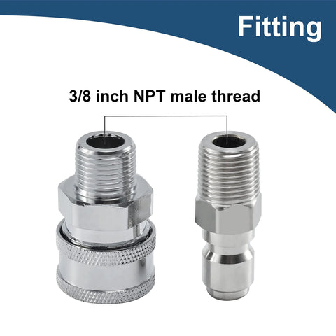 Two chrome-plated 3/8-inch NPT male-thread pressure washer fittings