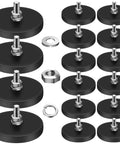 Rubber Coated Neodymium Magnets 30 Lbs Each With 1.69 Inch Circular Base And M5 Assembly Base For Light Bar Mirror Camera Tool 16 Pack Heavy Duty Magnetic Magnets Set, shown in rows with screws and washers visible.