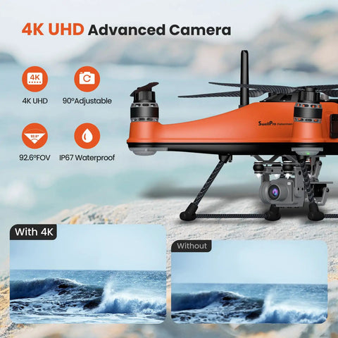 Fishing Drone With 4K Camera, 4.4 Lbs Payload, 1.3 Km Casting Range, Auto Drop And Return, IP67 Waterproof displayed by ocean