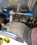 Image of Spark Plug Thread Repair Kit Stainless Steel Car Repair Tool Set With M14x1.25 Thread Inserts And M16x1.25 Tap in use.