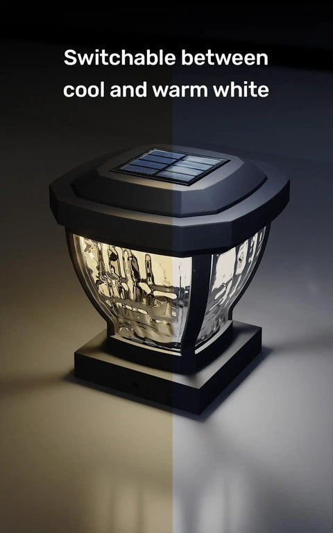 Solar Post Cap Lights With Decorative Glass LED Outdoor Post Lighting For Three And A Half Inch Posts Black Two Pack