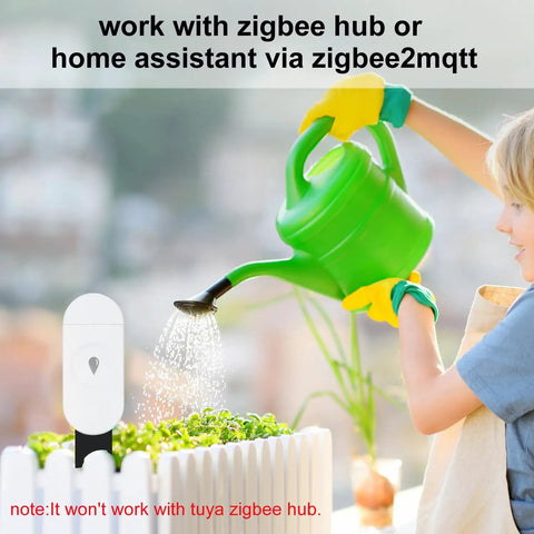 Child watering plants with a green can, Intelligent Soil Moisture Sensor 3 Pack With Capacitive Probes, Zigbee Hub Required inset