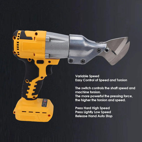 Heavy Duty Electric Metal Shears With Variable Speed Control And 360 Degree Rotating Head, showcasing variable speed and easy control design.