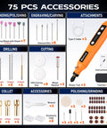 75 pcs accessories for Mini Cordless Rotary Tool Kit Pen Shaped And Rechargeable With Five Adjustable Speeds Type C Fast Charge