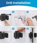 Drill installation steps for Heavy Duty Stainless Steel Broom And Mop Wall Mount Hanger, 4 Piece Set, Anti Rust Wall Bracket, Black.