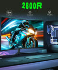 24 Inch Curved Computer Monitor With 100Hz FHD 1920x1080, 2800R Immersive Display shown on a desk with a motorcycle image