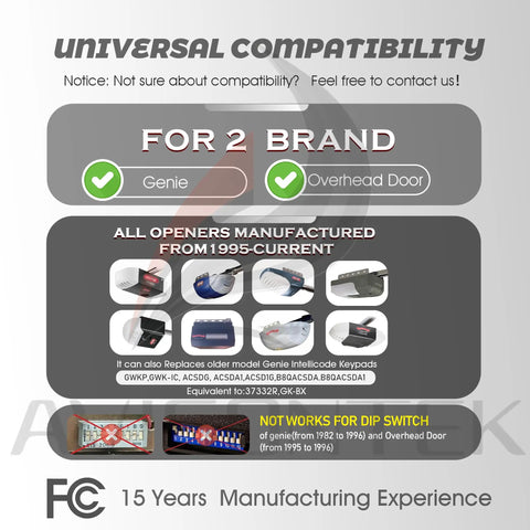 Universal compatibility chart for Wireless Garage Door Keypad Plays Nice With Overhead Door Legacy Python Odyssey Destiny models.
