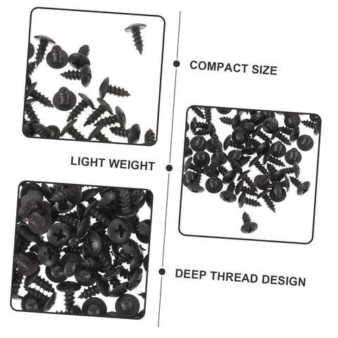 100 Pack M4 X 10mm Iron Screws Set, oxidized carbon steel fasteners with deep thread design for home improvement and woodworking.