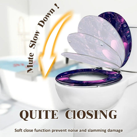 Washable Universal Toilet Seat for Bathroom with soft close feature, shown in an open position on a toilet.