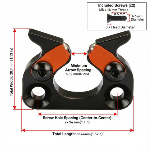 Aluminum Arrow Rest for Ravin Crossbows, Rifle-Grade Precision and Stability showing dimensions and smooth stainless ball bearing.